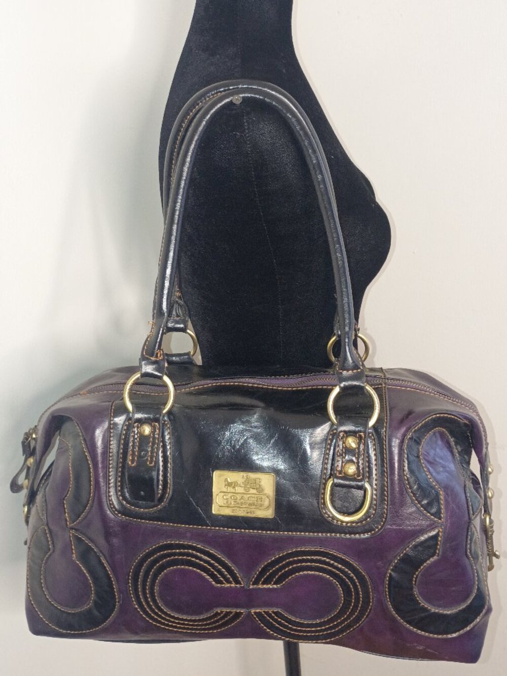 Y2K COACH Madison Quilted Leather Audrey Top Handle Zip Satchel 17182 Purple